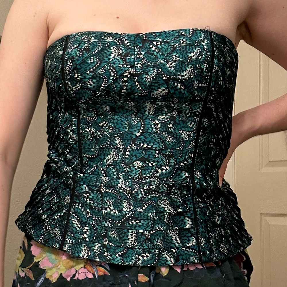 Green and black butterfly print corset